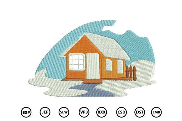 Winter House Embroidery Design